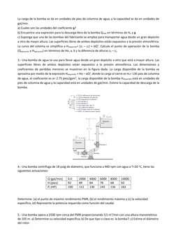 La carga de la bomba se da en unidades de pies de columna de agua, y la capacidad se da en unidades de 
gal/min.  
a) Cuales