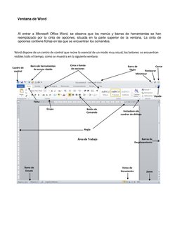 Ventana de Word 
 
Al entrar a Microsoft Office Word, se observa que los menús y barras de herramientas se han 
reemplazado p