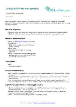 Get more lesson plans at https://www.education.com/lesson-plans/
Compound Word Connections
Second Grade, Third Grade
by Anna