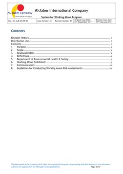Al-Jaber International Company 
 
System for Working Alone Program 
Doc. No: AJB-WA-PR-01 
Issue Number: 01 
Revision Num