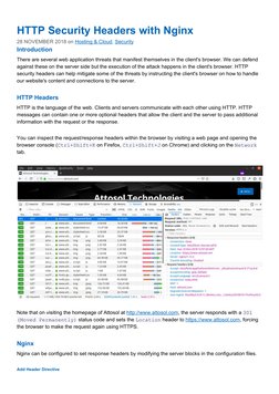 HTTP Security Headers with Nginx 
28 NOVEMBER 2018 on ​Hosting & Cloud (https://www.attosol.com/tag/hosting/)​, ​Security  (h