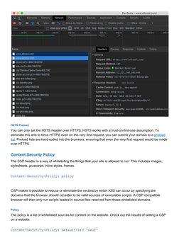 HSTS Preload 
You can only set the HSTS header over HTTPS. HSTS works with a trust-on-first-use assumption. To 
eliminate t