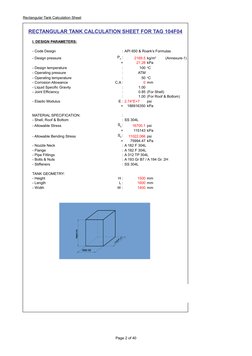 Rectangular Tank Design Calculations | PDF | Pressure | Elasticity ...
