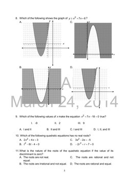 DRAFT 
March 24, 2014
5 
 
8. Which of the following shows the graph of 
6
7
2



x
x
y
?  
A.   
 
  
 
 
 
C.