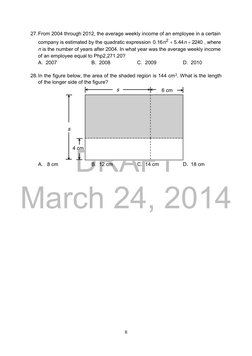 DRAFT 
March 24, 2014
8 
 
27. From 2004 through 2012, the average weekly income of an employee in a certain 
company is esti