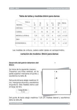 Confección industrial en Ropa interior
SENATI - IPACE
Guía del Participante
45
Tabla de tallas y medidas bikini para damas
La