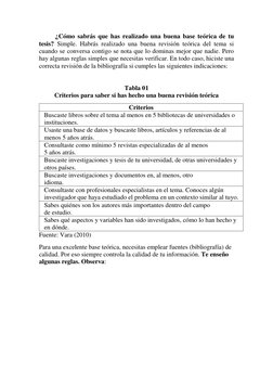 ¿Cómo sabrás que has realizado una buena base teórica de tu 
tesis? Simple. Habrás realizado una buena revisión teórica del