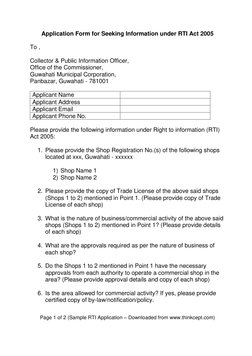 Page 1 of 2 (Sample RTI Application – Downloaded from www.thinkcept.com) 
Application Form for Seeking Information under RTI