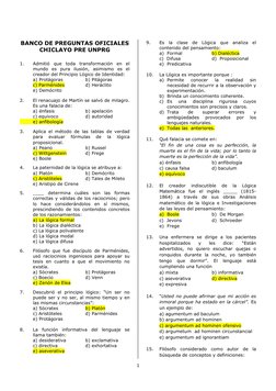 1 
 
BANCO DE PREGUNTAS OFICIALES 
CHICLAYO PRE UNPRG 
 
 
1. 
Admitió que toda transformación en el 
mundo es pura ilusión,