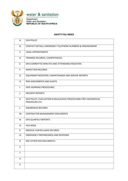 Safety File Index for OHS Compliance | PDF