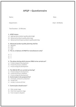 APQP Questionnaire for Manufacturing | PDF | Computers | Technology ...