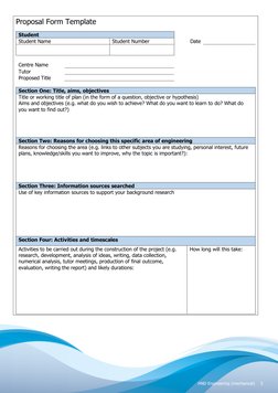 5 
HND Engineering (mechanical) 
Proposal Form Template 
Student  
 
 
 
Student Name 
Student Number 
 
Date