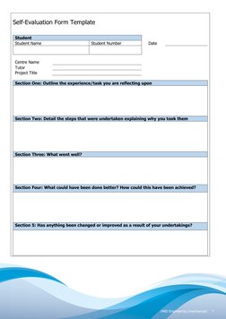 7 
HND Engineering (mechanical) 
Self-Evaluation Form Template 
 
Student  
 
 
 
Student Name 
Student Number 
 
Date
