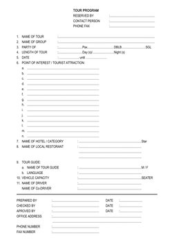 TOUR PROGRAM
RESERVED BY
:.........................................................
CONTACT PERSON
:.........................