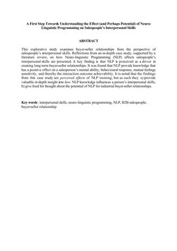 A First Step Towards Understanding the Effect (and Perhaps Potential) of Neuro-
Linguistic Programming on Salespeople’s Inter
