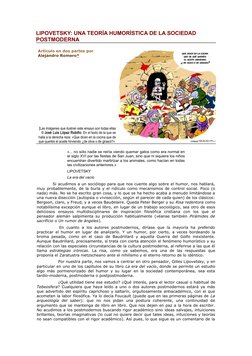 LIPOVETSKY: UNA TEORÍA HUMORÍSTICA DE LA SOCIEDAD 
POSTMODERNA
Artículo en dos partes por 
Alejandro Romero* (http://www.tebe