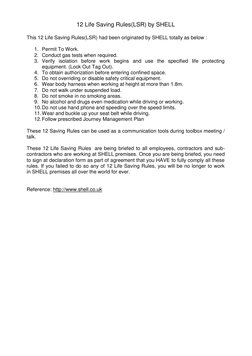 Shell Lsr Rules Shell's 12 Life Saving Rules Explained | PDF | Business
