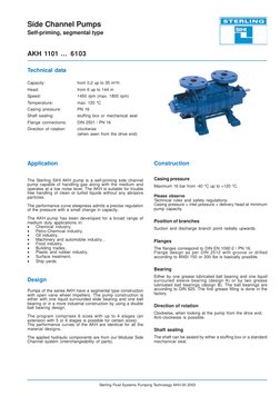 Application
The Sterling SIHI AKH pump is a self-priming side channel
pump capable of handling gas along with the medium and