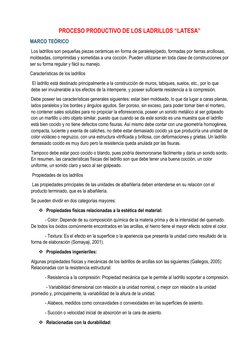 PROCESO PRODUCTIVO DE LOS LADRILLOS “LATESA” 
MARCO TEÓRICO 
 
 Los ladrillos son pequeñas piezas cerámicas en forma de paral
