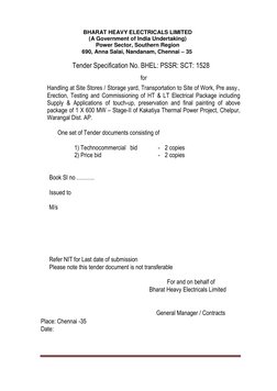 BHARAT HEAVY ELECTRICALS LIMITED 
(A Government of India Undertaking) 
Power Sector, Southern Region 
          690, Anna
