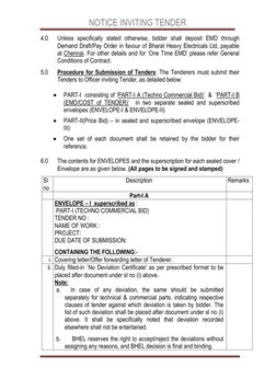 NOTICE INVITING TENDER 
 
 
4.0 
Unless specifically stated otherwise, bidder shall deposit EMD through 
Demand Draft/Pay Ord