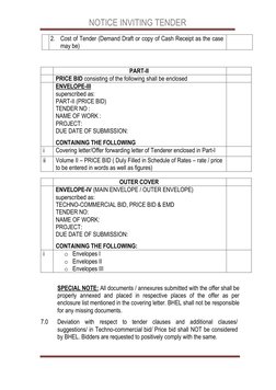 NOTICE INVITING TENDER 
 
 
2. Cost of Tender (Demand Draft or copy of Cash Receipt as the case 
may be) 
 
 
 
 
PART-II
