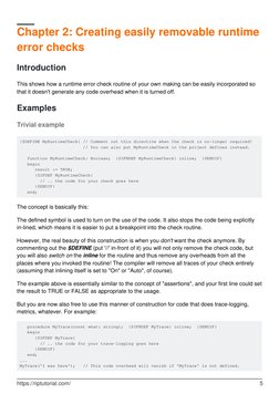 Chapter 2: Creating easily removable runtime
error checks
Introduction
This shows how a runtime error check routine of your