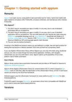 Chapter 1: Getting started with appium
Remarks
Appium (https://github.com/appium/appium) is an open source, cross-platform te