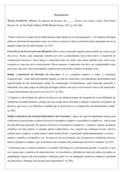 FICHAMENTO 
TEXTO: BAKHTIN, Mikhail. Os gêneros do discurso. In:_____. Estética da criação verbal. Trad. Paulo 
Bezerra. 6ª