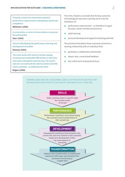 NHS EDUCATION FOR SCOTLAND |  COACHING & MENTORING
 2
Primarily a short term intervention aimed at 
performance improvement o