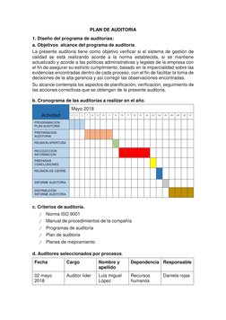 PLAN DE AUDITORIA 
1. Diseño del programa de auditorías:  
a. Objetivos  alcance del programa de auditoría. 
La presente audi