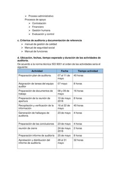  Proceso administrativo 
Procesos de apoyo 
 Contratación  
 Financiero  
 Gestión humana 
 Evaluación y control  
 
c.