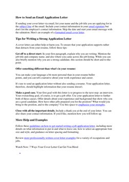 How  (https://www.thebalancecareers.com/how-to-write-a-job-application-letter-2061569)to Send an Email Application Letter  
I