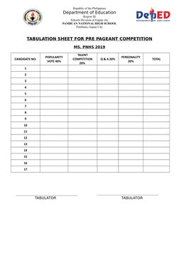 Tabulation Sheet for PNHS Pageants | PDF