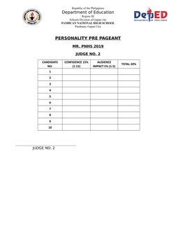 Tabulation Sheet for PNHS Pageants | PDF