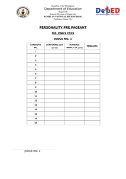 Tabulation Sheet for PNHS Pageants | PDF