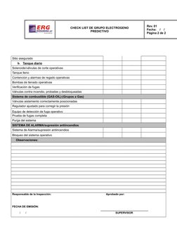 CHECK LIST DE GRUPO ELECTROGENO
PREDICTIVO
Rev. 01
Fecha:    /    /
Página 2 de 2