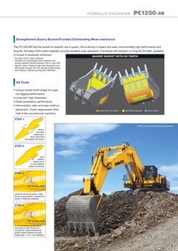 High-tensile strength steel
Komatsu KVX's hard materials
Shroud: Enlarged
HYDRAULIC EXCAVATOR   PC1250-8R
7
The PC1250-8R has