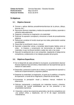 Campo de Acción:  
Ciencias Naturales – Estudios Sociales 
Fecha de Inicio:   
Mayo de 2018 
Fecha de Término:  
Enero de