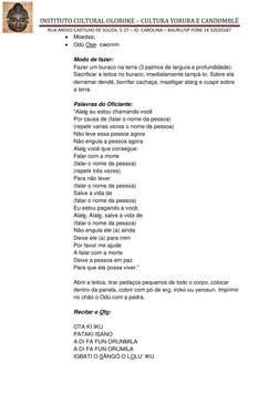 INSTITUTO CULTURAL OLOROKE – CULTURA YORUBA E CANDOMBLÉ 
RUA ANISIO CASTILHO DE SOUZA, 5-27 – JD. CAROLINA – BAURU/SP FONE 14