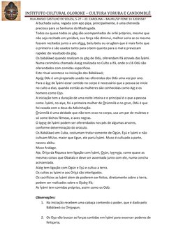 INSTITUTO CULTURAL OLOROKE – CULTURA YORUBA E CANDOMBLÉ 
RUA ANISIO CASTILHO DE SOUZA, 5-27 – JD. CAROLINA – BAURU/SP FONE 14