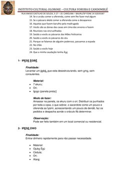 INSTITUTO CULTURAL OLOROKE – CULTURA YORUBA E CANDOMBLÉ 
RUA ANISIO CASTILHO DE SOUZA, 5-27 – JD. CAROLINA – BAURU/SP FONE 14