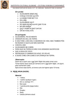 INSTITUTO CULTURAL OLOROKE – CULTURA YORUBA E CANDOMBLÉ 
RUA ANISIO CASTILHO DE SOUZA, 5-27 – JD. CAROLINA – BAURU/SP FONE 14