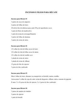 INCENSOS E ÓLEOS PARA HÉCATE 
 
Incenso para Hécate #1 
3 partes de casca de salgueiro 
2 partes de folhas de louro 
20 ml de