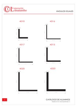5
ÁNGULOS IGUALES
4010
4020
4317
4015
4220
4316
CATÁLOGO DE ALUMINIOS
Medidas en mm / Escala aproximada 1/1
