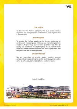 VRL Logistics Limited
36th Annual Report 2018-19
OUR VISION
To become the Premier Company that cuts across various 
segments