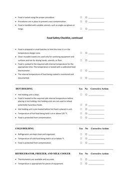  Food is tasted using the proper procedure. 
☐   ☐   __________________ 
   
 Procedures are in place to prevent cross-cont