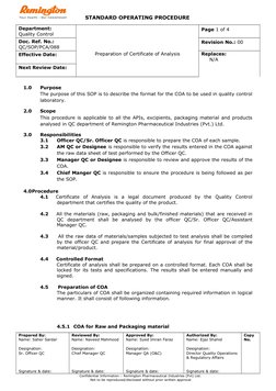 COA Preparation SOP for Quality Control | PDF | Specification ...