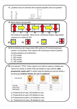 17. ¿Cuántas veces el contenido del recipiente pequeño cabe en el grande?  
 
a) 
4 
c) 
16 
d) 
8 
e)      12 
 
18.
