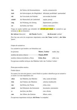 -ion   
die Nation, die Kommunikation  
nación, comunicación  
-keit   
die Schwierigkeit, die Möglichkeit  dificultad, posib